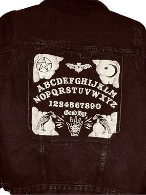 Hot Topic Black Denim Jacket Ouija Board Bad Vibes Pentagram Goth Unisex Medium